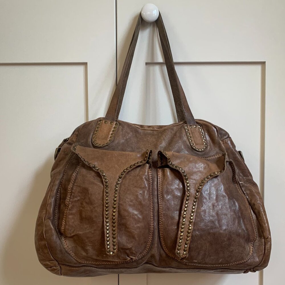 Campomaggi Brown Leather Studded Hand Bag
